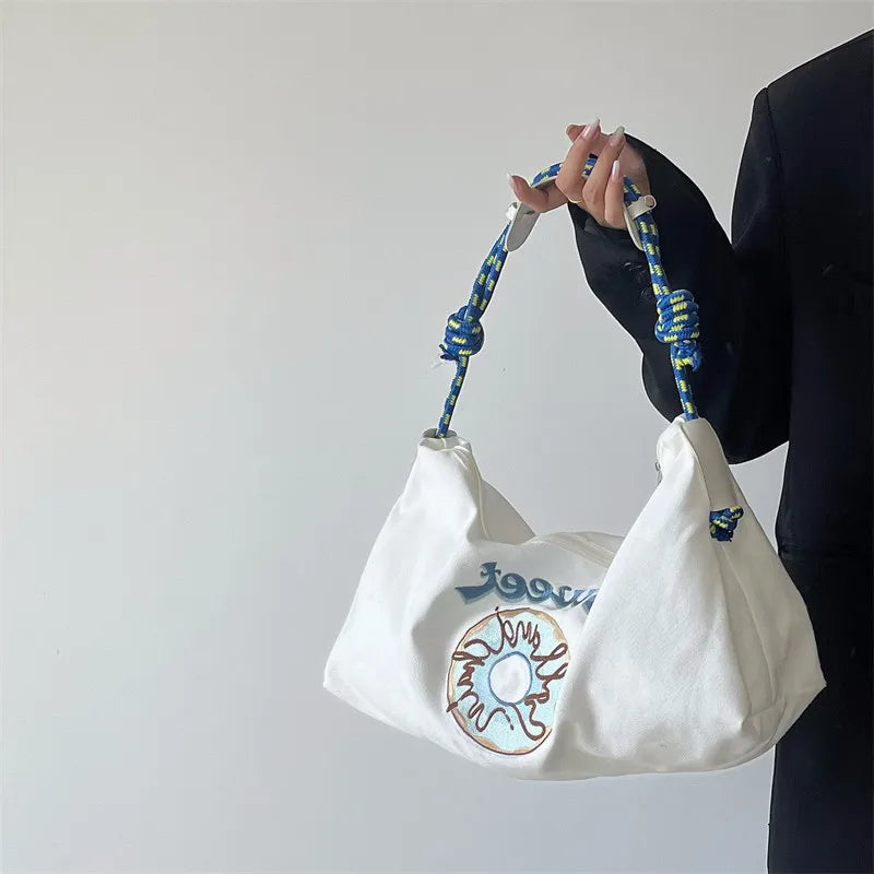 Embroidery Women Shoulder Bags Large Capacity Canvas Female Hobos Crossbody Bag
