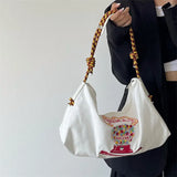 Embroidery Women Shoulder Bags Large Capacity Canvas Female Hobos Crossbody Bag