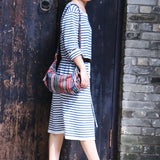 Ethnic Striped Handbag Women Unique Boho Sling Shoulder Crossbody Bag