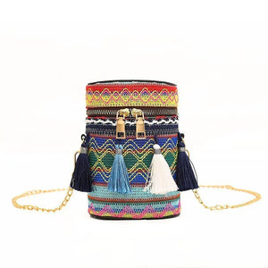 Ethnic Style Shoulder Crossbody Bag Tassel Hand-Woven Bucket Purse