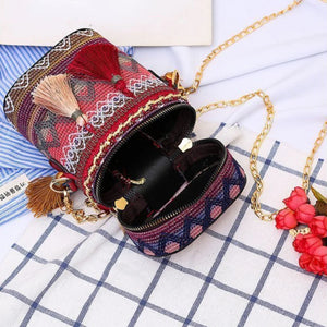 Ethnic Style Shoulder Crossbody Bag Tassel Hand-Woven Bucket Purse