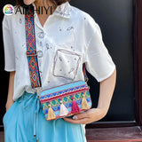 Ethnic Style Women PU Leather Stripes Printing Shoulder Crossbody Messenger Bag