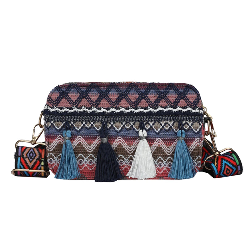 Ethnic Style Women PU Leather Stripes Printing Shoulder Crossbody Messenger Bag