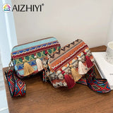 Ethnic Style Women PU Leather Stripes Printing Shoulder Crossbody Messenger Bag