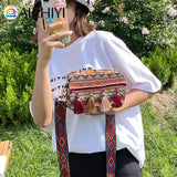 Ethnic Style Women PU Leather Stripes Printing Shoulder Crossbody Messenger Bag