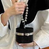 Silver Rivet Circular Clutch Bag Chain Messenger Diamond Shoulder Bag