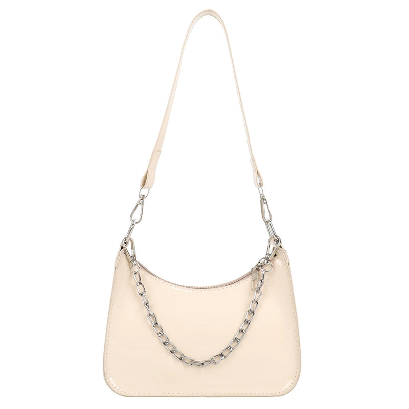 Retro Women Top-handle Totes Shoulder Bag Solid Chain Handbag