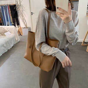 2pcs/Set PU Handbag Women Big Capacity Lady Shoulder Clutch