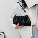Solid Leather Cloud Underarm Handbags Female Pleated Shoulder Bags