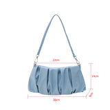 Solid Leather Cloud Underarm Handbags Female Pleated Shoulder Bags