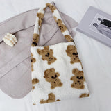 Bear Print Top-handle Bag Autumn Plush Tote Shoulder Handbag