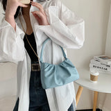 Retro Casual Pleated Clutch Shoulder Bag Chain Handbag for Women