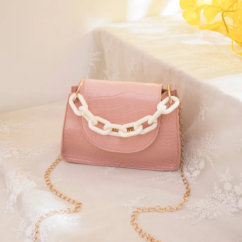 Casual Women Leather Chain Handbag Solid Color Tote Shoulder Bag