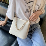 Retro Casual Women Totes Shoulder Bags - Leather Solid Chain Handbags