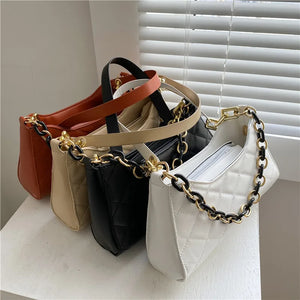 Retro Casual Women Totes Shoulder Bags PU Leather Chain Handbag
