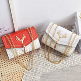 Retro Casual Women Totes Square Shoulder Bags Deer Head Chain Handbag