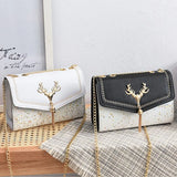 Retro Casual Women Totes Square Shoulder Bags Deer Head Chain Handbag
