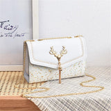 Retro Casual Women Totes Square Shoulder Bags Deer Head Chain Handbag