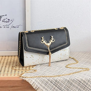 Retro Casual Women Totes Square Shoulder Bags Deer Head Chain Handbag