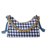 Vintage Houndstooth Chain Hobo Tote PU Shoulder Bag