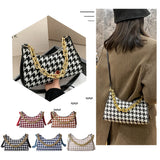 Vintage Houndstooth Chain Hobo Tote PU Shoulder Bag