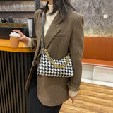 Vintage Houndstooth Chain Hobo Tote PU Shoulder Bag