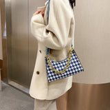 Vintage Houndstooth Chain Hobo Tote PU Shoulder Bag