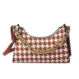 Vintage Houndstooth Chain Hobo Tote PU Shoulder Bag