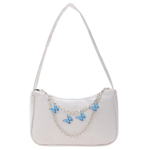 Retro Casual Totes Shoulder Bags for Women Butterfly Print Chain Handbags