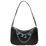 Retro Casual Totes Shoulder Bags for Women Butterfly Print Chain Handbags