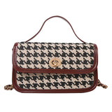 Women Shoulder Bag Houndstooth Print Woolen Crossbody Bag