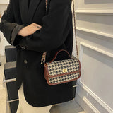 Women Shoulder Bag Houndstooth Print Woolen Crossbody Bag