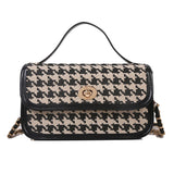 Women Shoulder Bag Houndstooth Print Woolen Crossbody Bag
