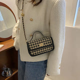 Women Shoulder Bag Houndstooth Print Woolen Crossbody Bag