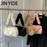 Fluffy Plush Women Shoulder Bag Acrylic Chains Purses Handbags Crossbody Tote