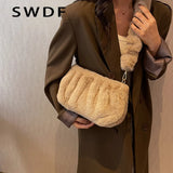Fluffy Plush Women Shoulder Bag with Acrylic Chains Crossbody Bags