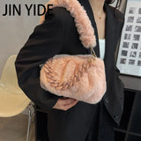 Fluffy Plush Women Shoulder Bag Acrylic Chains Purses Handbags Crossbody Tote