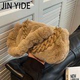 Fluffy Plush Women Shoulder Bag Acrylic Chains Purses Handbags Crossbody Tote