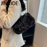 Fluffy Plush Women Shoulder Bag Acrylic Chains Purses Handbags Crossbody Tote