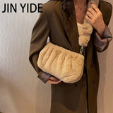 Fluffy Plush Women Shoulder Bag Acrylic Chains Purses Handbags Crossbody Tote