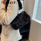 Fluffy Plush Women Shoulder Bag with Acrylic Chains Crossbody Bags