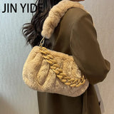 Fluffy Plush Women Shoulder Bag Acrylic Chains Purses Handbags Crossbody Tote