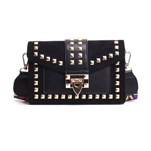 Rivet Patchwork Crossbody Bag Wide Strap Women's Handbag