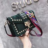 Rivet Patchwork Crossbody Bag Wide Strap Women's Handbag
