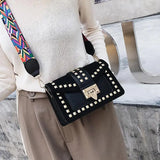 Rivet Patchwork Crossbody Bag Wide Strap Women's Handbag