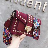 Rivet Patchwork Crossbody Bag Wide Strap Women's Handbag