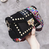 Rivet Patchwork Crossbody Bag Wide Strap Women's Handbag