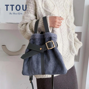 Faux Fur Crossbody Bag Women's Winter Large Handbag Leather Shoulder Bag