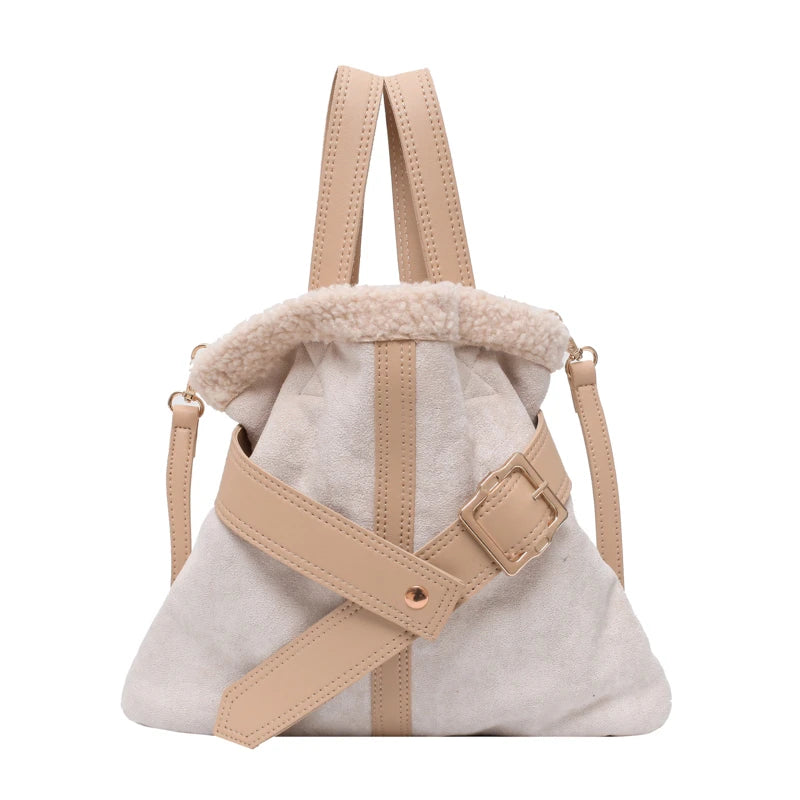 Faux Fur Crossbody Bag Women's Winter Large Handbag Leather Shoulder Bag