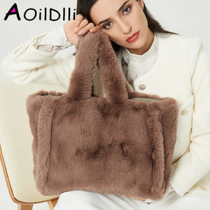 Faux Fur Large Tote Bag Teddy Women Handbags Soft Fluffy Plush Lady Handbags